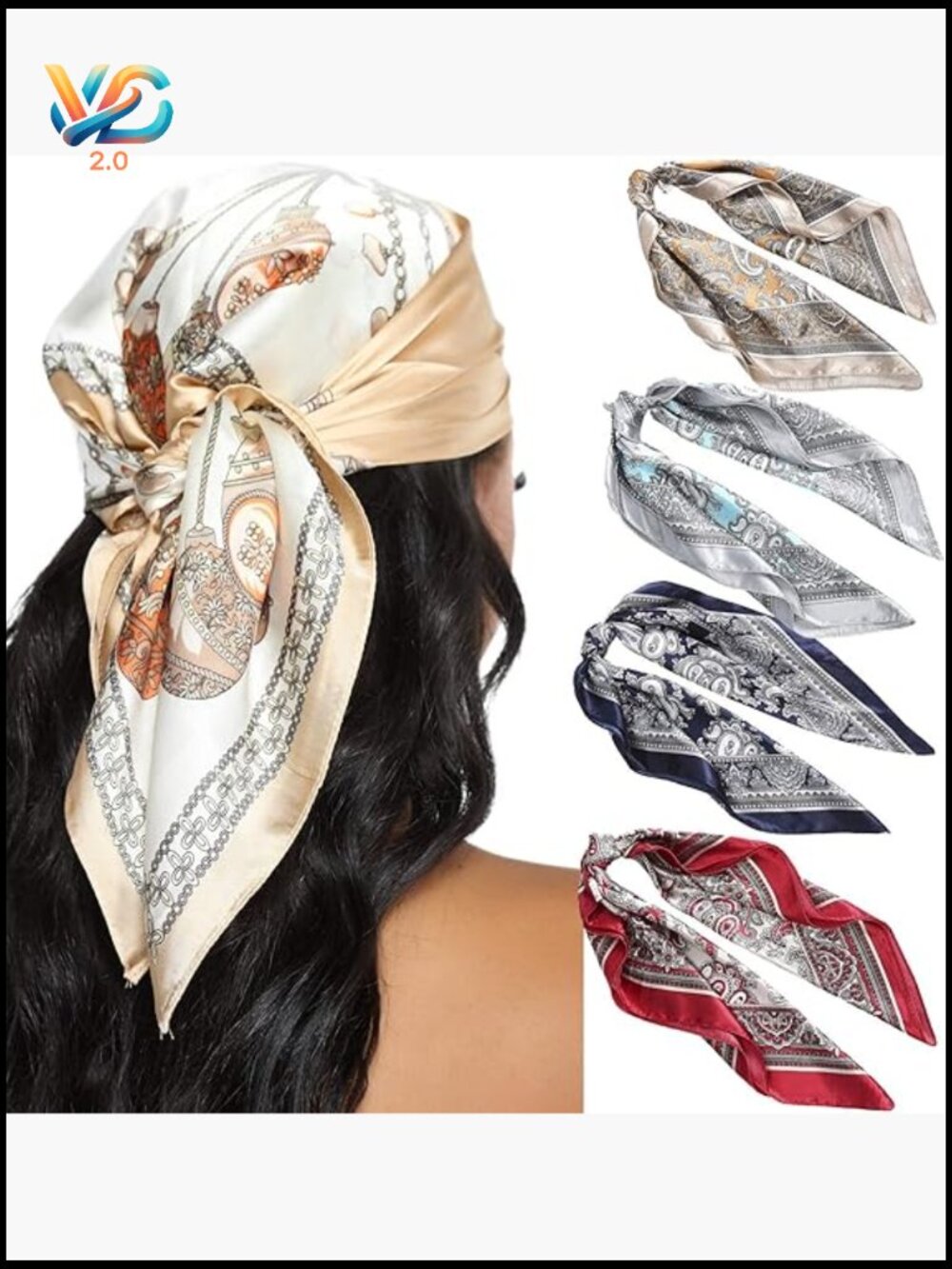 23" Square Satin Bandanas for Women Head Scarf Silk-like Neckerchief